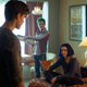 Robin checking in on Raven and Beast Boy mid-pizza.